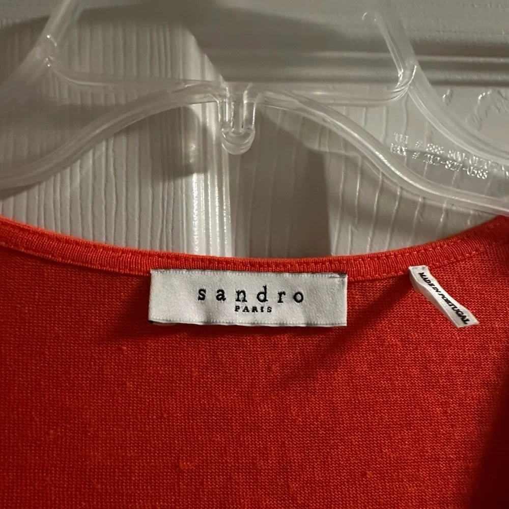 Sandro silk and soft knit layered bottom V-neck top - Picture 3 of 3